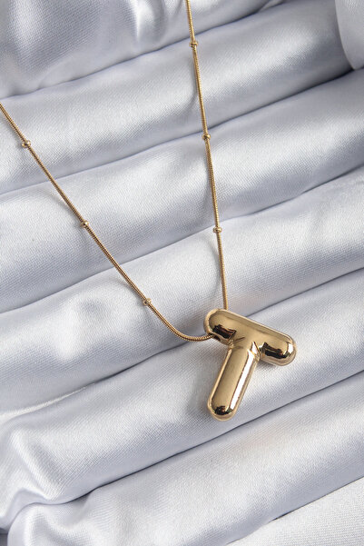 OGHAMAY 316L Steel Gold Color Bubble "T" Letter Model Women's Necklace