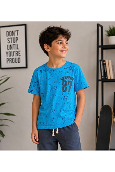 ecrin kids Erkek Çocuk Sokak Stili Spor Baskılı Kısa Kollu Tişört