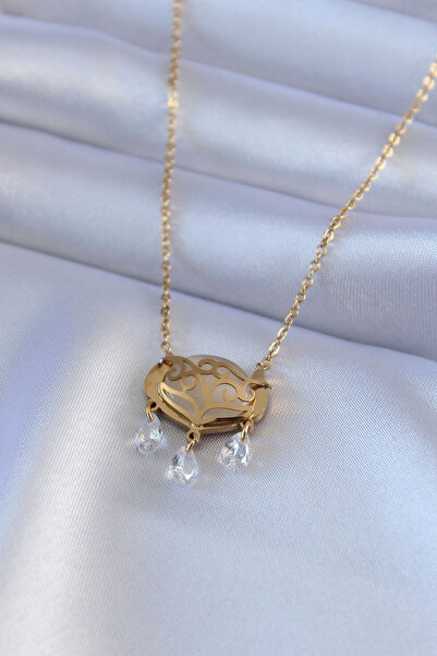 OGHAMAY 316L Steel Gold Color Lotus Model Zircon Stone Women's Necklace