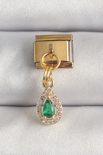 OGHAMAY 316L Steel Gold Color Hanging Drop Green Zircon Stone Nomination Charm
