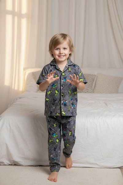 Eflin Çocuk Giyim Minecraft Desenli Erkek Çocuk Pamuklu Pijama Takımı