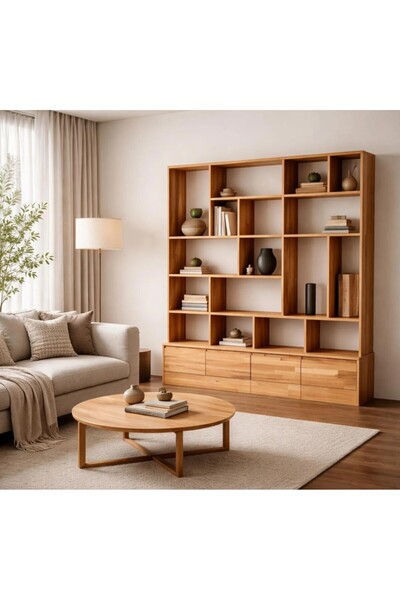 WOODWERA DEKORATİF AHŞAP KİTAPLIK, TV ÜNİTESİ, KİTAPLIK