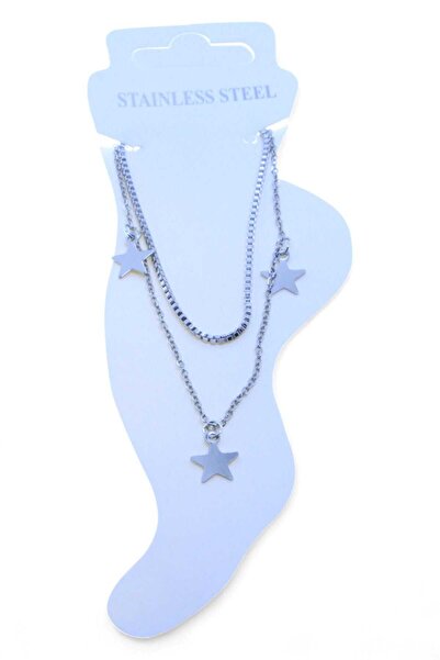 OGHAMAY Silver Color Elevator Sf 3 Star Steel Anklet - 3476