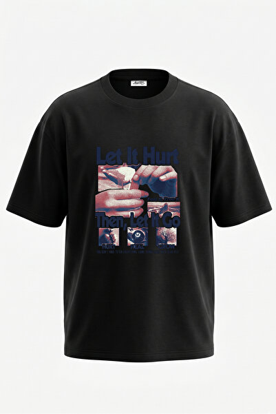 Anetos Tricou oversize negru din bumbac cu imprimeu pe spate Hurt Heal Grow D...