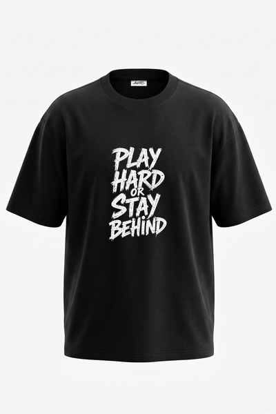 Anetos Tricou oversize negru din bumbac cu imprimeu pe spate Play Hard Grunge...