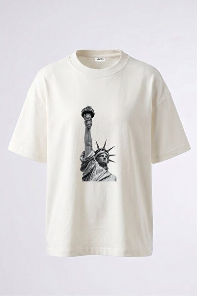 Anetos Tricou supradimensionat din bumbac alb cu imprimeu pe spate Statuia Li...