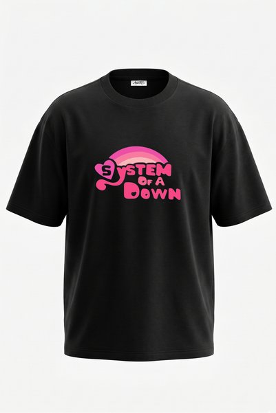 Anetos Tricou oversize negru din bumbac imprimat pe spate cu design System Of...