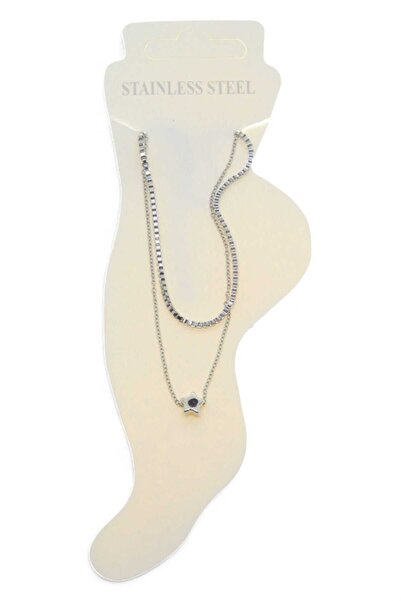 OGHAMAY Silver Color Elevator Cube Sf Star Steel Anklet - 3426