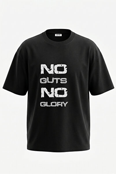 Anetos Tricou oversize negru din bumbac cu imprimeu pe spate No Guts No Glory...