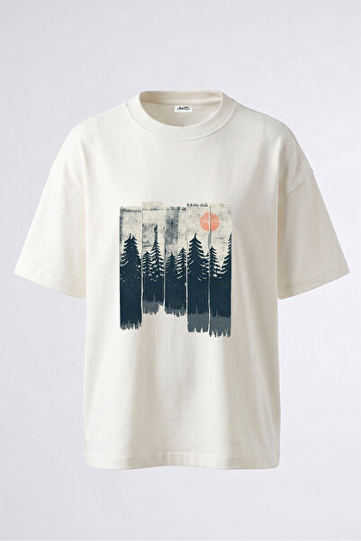 Anetos Tricou oversize alb din bumbac cu imprimeu pe spate cu design Cam Tree...