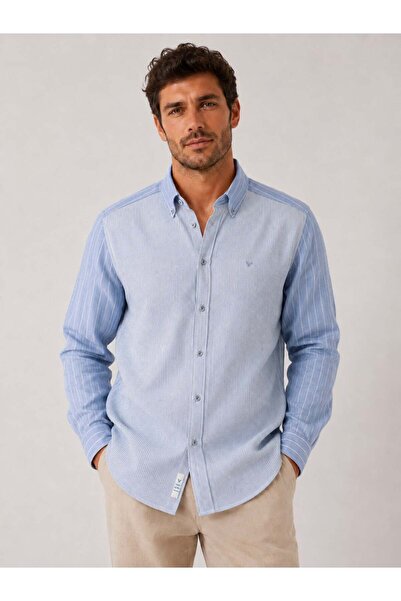 Fitmens Slim Fit Long Sleeve Double Pattern Lapel Buttoned Linen Lycra Pocket...