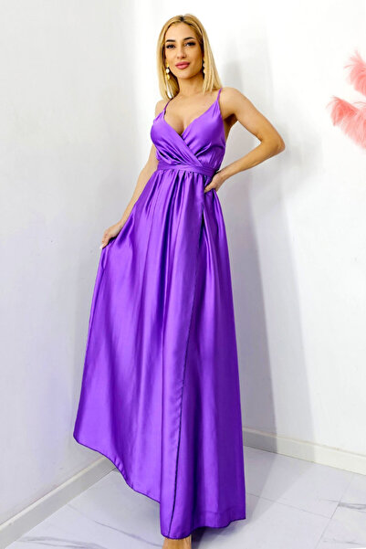 FashionForYou Rochie din satin Jhade, cu decupaje, bretele subțiri, Mov, Mări...