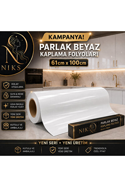 NIKSSTORE LEPLJIVA SJAJNA BELA FOLIJA ZA NAMJEŠTAJ, BELE PROIZVODE, STOLOVE I...