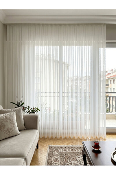 Demor Home Premium 1'e 3 Sık Pile Bambu Tül Perde Soft Linen Görünüm Ütü Gere...