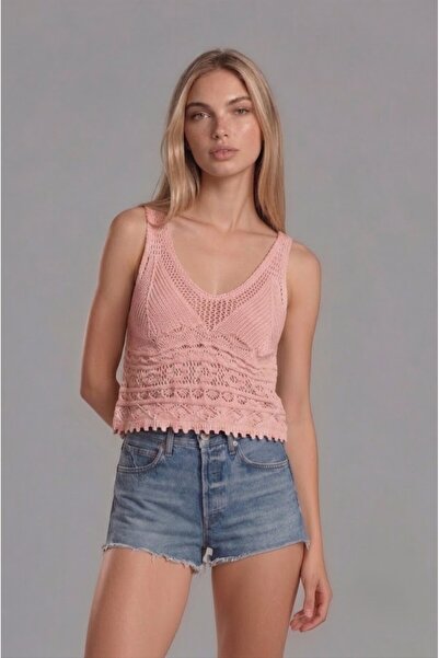 SLAW REZZ Women's V-Neck Knitwear Knitted Bustier - Openwork Strap Tank Top B...