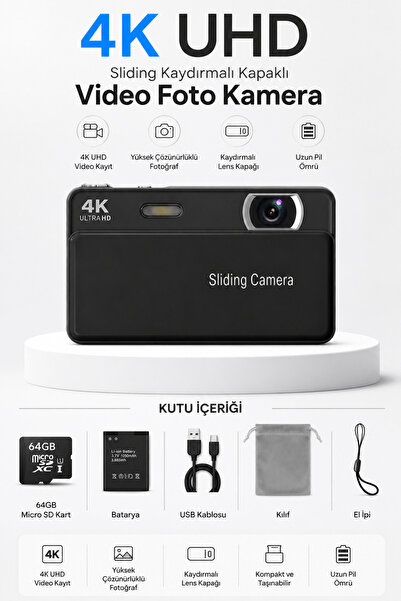 RoseandRoses 4K UHD Sliding Kamera – Kaydırmalı Lens Kapaklı Video Foto Kamer...