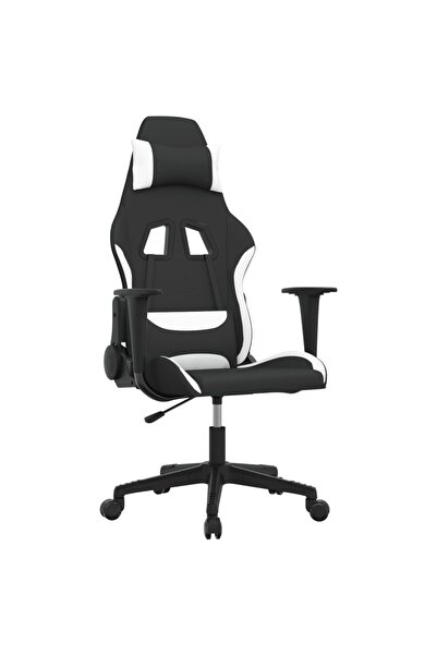 vidaxl Scaun de gaming cu masaj, negru și alb, material textil