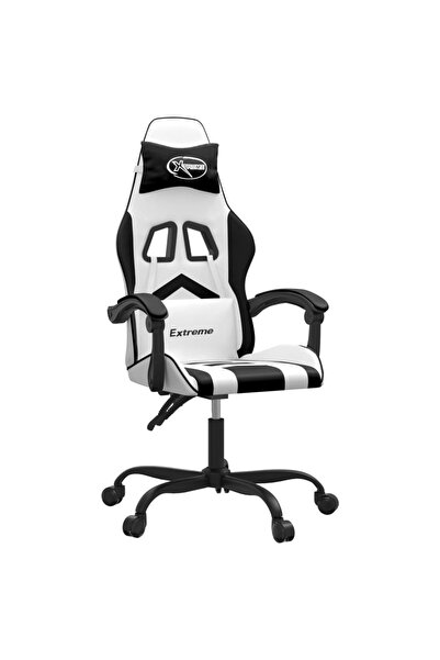 vidaxl Scaun de gaming pivotant, alb și negru, piele ecologică