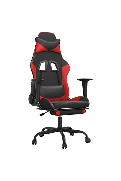 vidaxl Scaun de gaming cu masaj/suport picioare, negru/roșu, piele