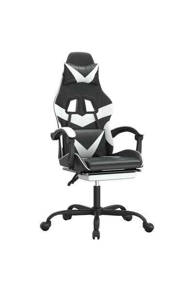 vidaxl Scaun gaming pivotant/suport picioare negru/alb piele