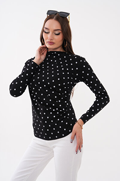 Mega Life Oysho Bluz with Shoulder and Side Drapes and Polka Dots