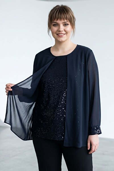 Maya Butik Siyah Içi Payetli Dışı Ve Kolları Şifon Spor Abiye Bluz - Javelin2...