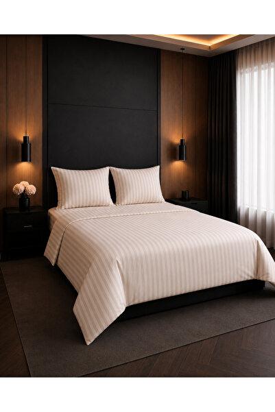 Newsevinç Ev Tekstili Satin Striped Double Duvet Cover Set with Elastic Sheet...