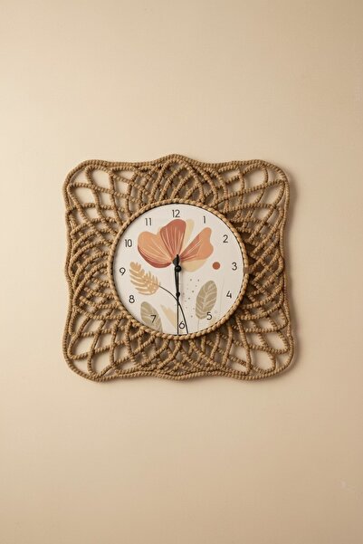 home inn Ceas de perete din macrame cu model floral 43 cm |   Ceas de perete ...