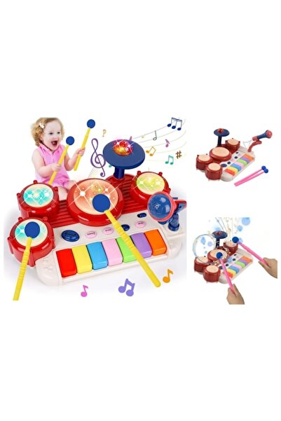 ANGMAD Tobă muzicală interactivă cu pian, microfon și lumini, Set de instrume...
