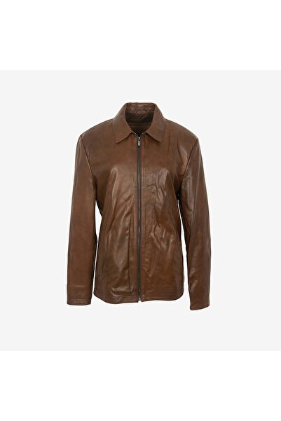 KEMAL TANCA Men's Shirt Collar Zippered Genuine Leather Coat Kdk-16