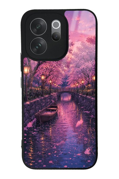 Spoyi حافظة هاتف لامعة بتصميم Vivo V70 Sakura Twilight Canal