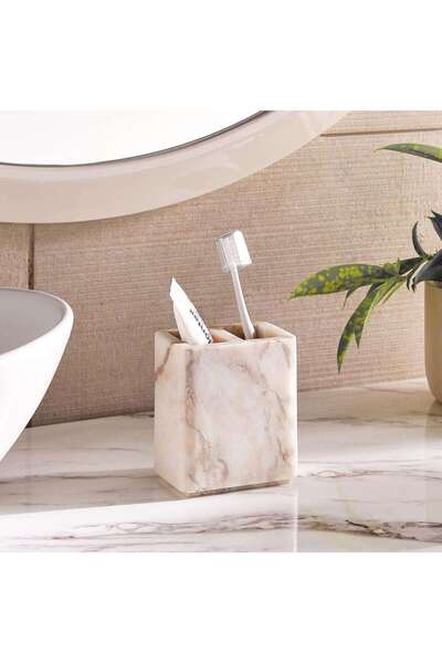 PAN HOME Aristo Marble Toothbrush Holder 10x7x11.4cm - Beige