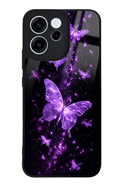 Spoyi Oppo Reno 15F Purple Galaxy Butterfly Tasarımlı Glossy Telefon Kılıfı