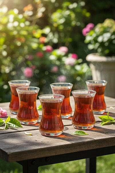 Bereketli Store Pack of 6 Tea Cups with Line Detail – Stylish Glass Tea Cups ...