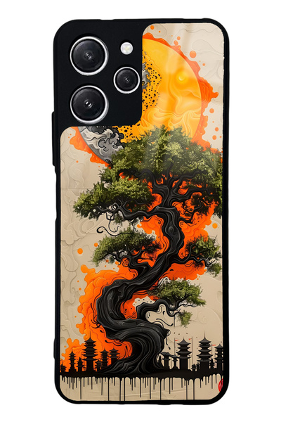 Spoyi حافظة هاتف Xiaomi Redmi 12 بتصميم Pagoda Silhouette لامعة