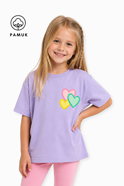 difa kids Tricou de vară pentru fete, cu mânecă scurtă, cu imprimeu inimă