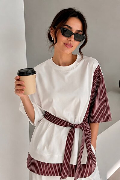 bb butik basic Υφαντή Μπλούζα Oversize με Ζώνη και Διακοσμητικά Στοιχεία – Γυ...