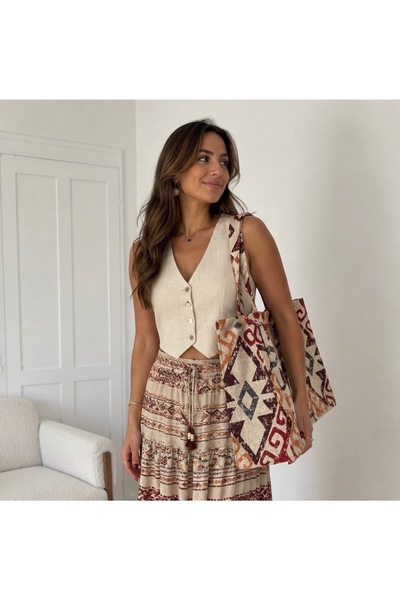YasminDesign Retro bohem desenli omuz çantası