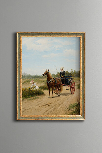 epiqart Coach Trip on a Country Road Painting - Vintage Patterned Frame - Sli...