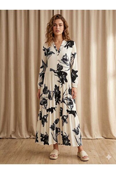 PeriLine Oversize Viskon Desenli Elbise