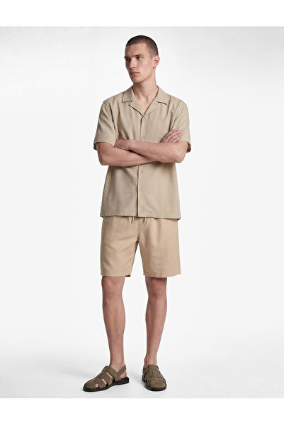 Koton Regular Fit Pocketed Elastic Detailed Lace-Up Bermuda Cotton-Linen Blen...