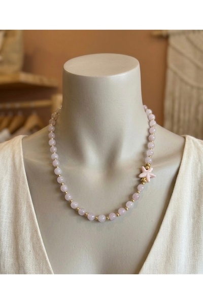 BEAD BERRY Deniz Yıldızı Figürlü Pembe Boncuk Kolye - Altın Kaplama Detaylı S...