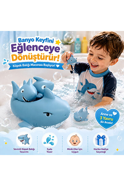 Cici Oyuncak Anne ve 3 Yavru Köpek Balığı Shark Banyo Oyuncağı Seti Suda Yüze...