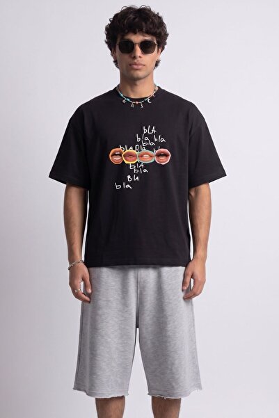 gothamvibes Bla Bla Oversize Siyah T-Shirt