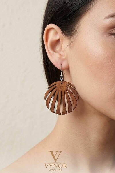 vynor atelier Women's Walnut Bohemian Handmade Natural Wood Earrings with Ant...