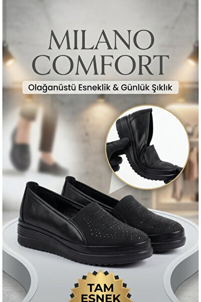 RAVZADERİ Milano Comfort Taşlı Softshell Kumaş Ultra Esnek Anne Ayakkabı