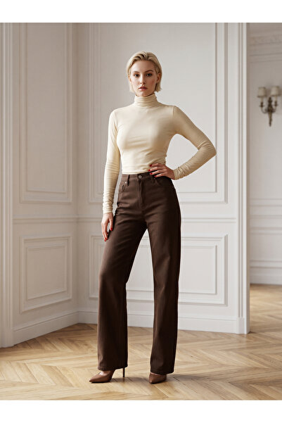 comfort jeans Pantaloni Palazzo din denim elastic, cu talie super înaltă, din...