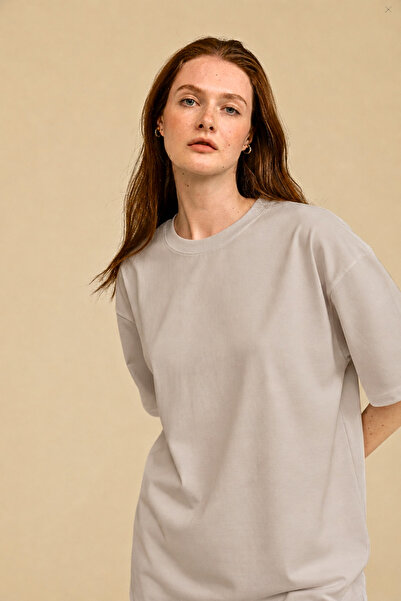 GUARAZ Women's Oversize Crew Neck Thick Textured 100% Cotton Basic T-Shirt