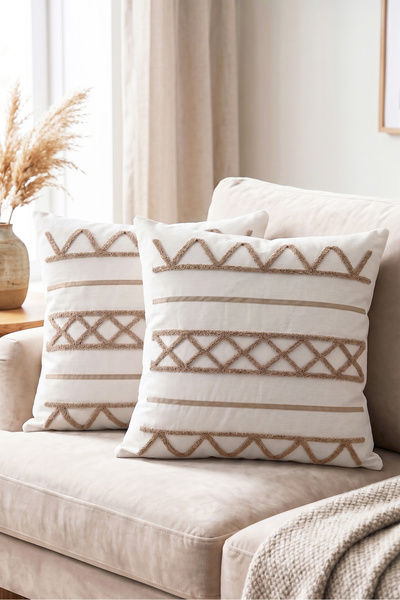 MELARİS HALI Punch Throw Pillow Cover 2 Pieces Embroidered 43X43Cm Decorative...