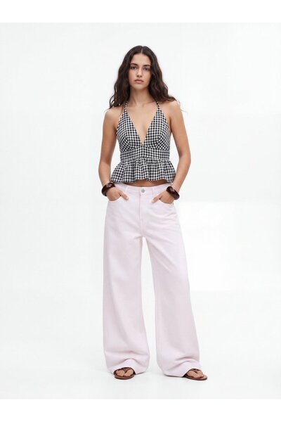 Ltb Bela bluza sa halter izrezom i gingham uzorkom